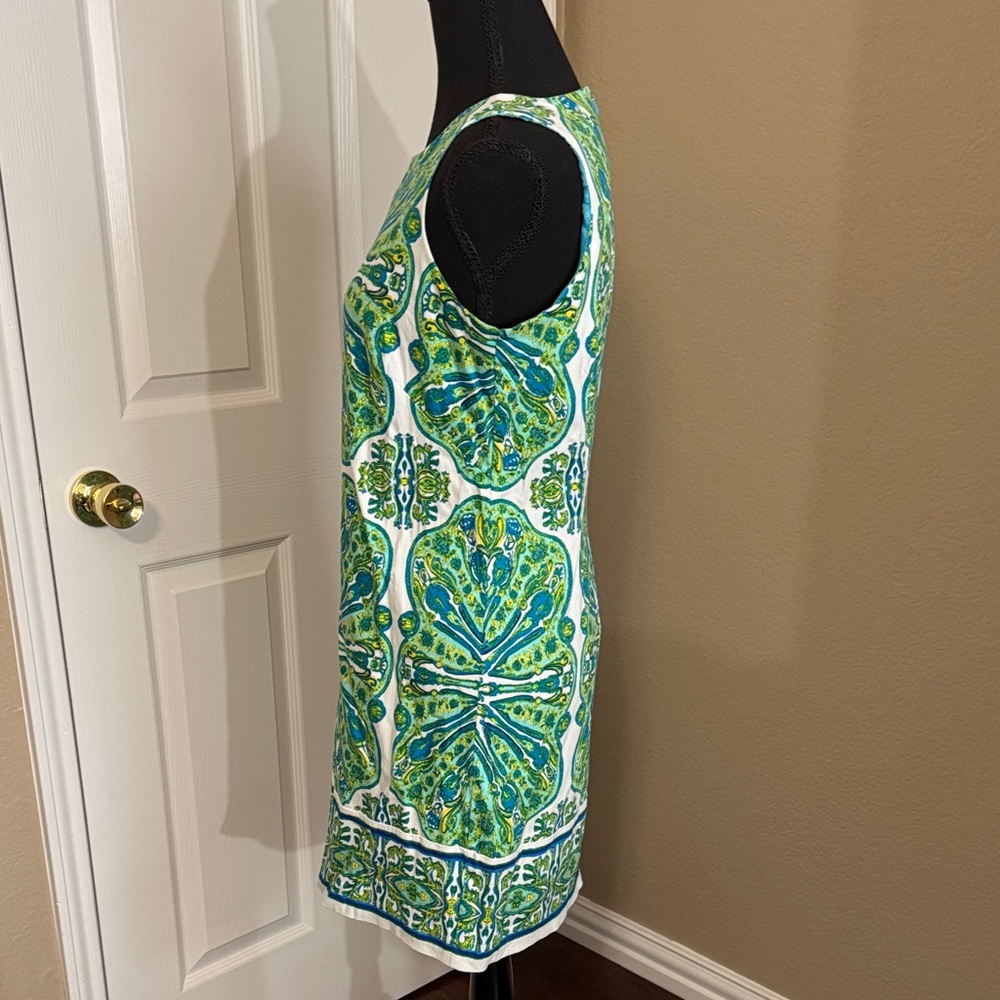 London Times Vibrant Green and Blue Patterned Dress - Picture 3 of 5